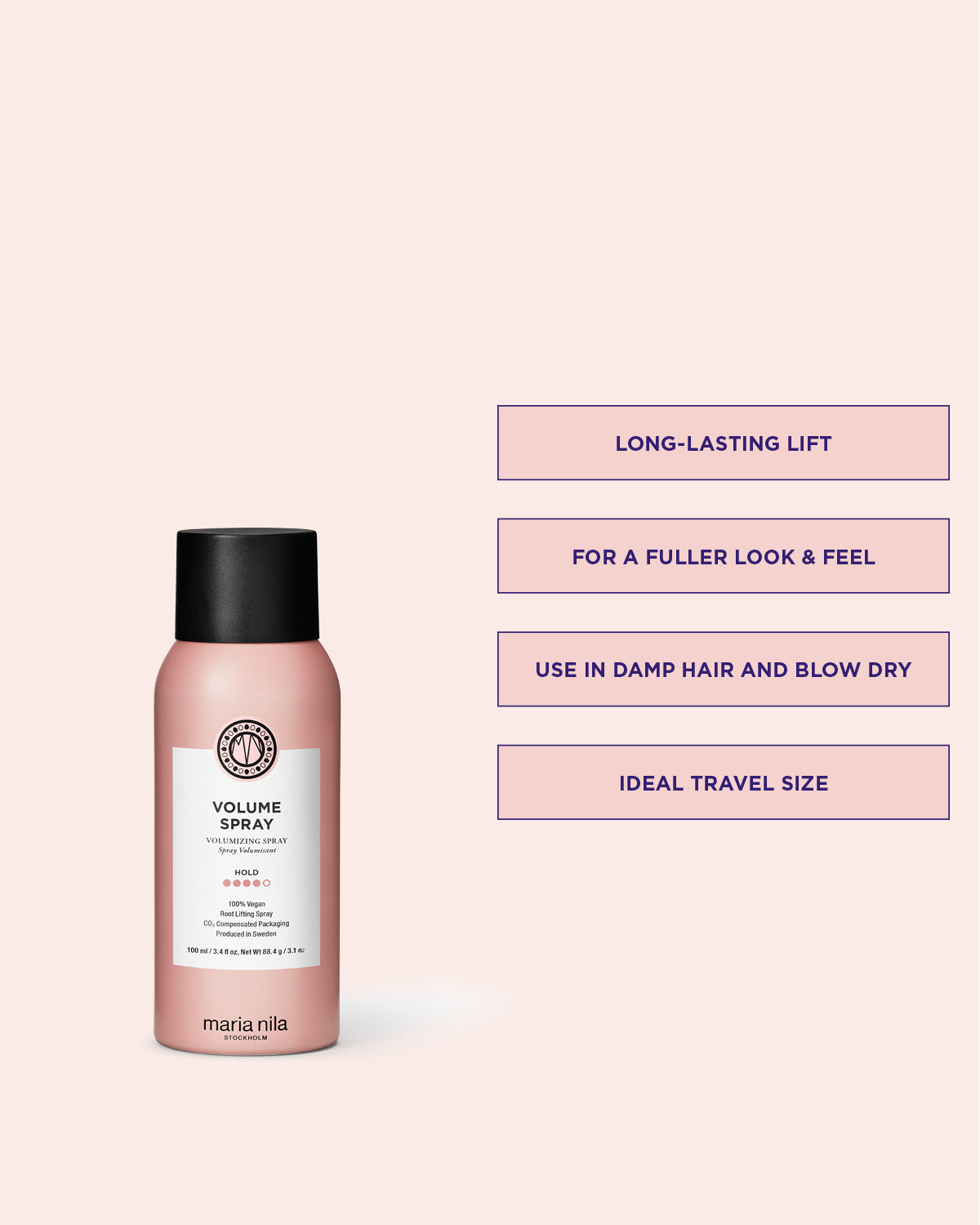 Volume Spray bottle with text on a pink background