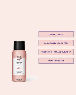 Volume Spray bottle with text on a pink background