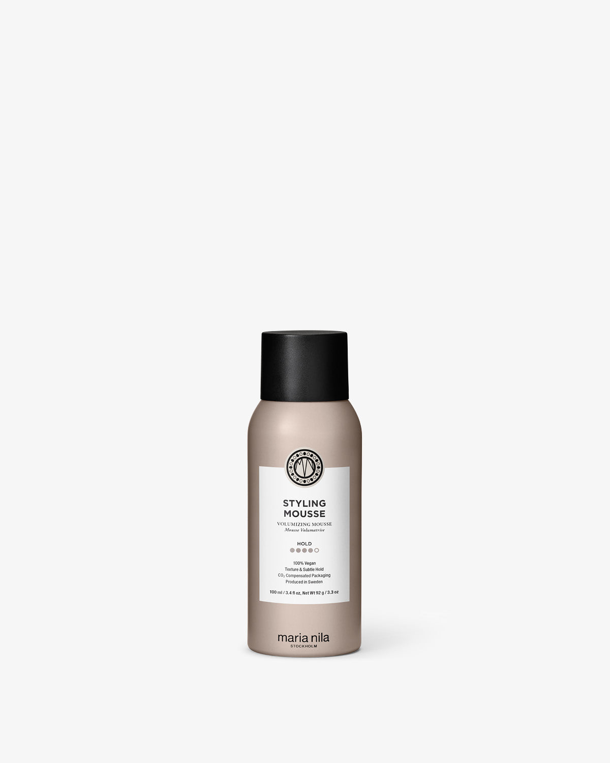 Marina Nila styling mousse bottle on a white background