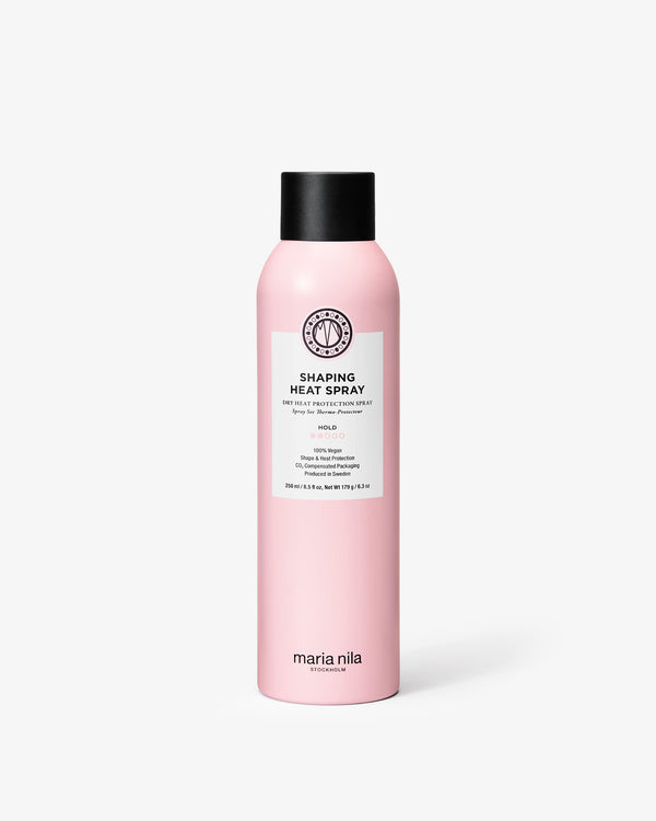Pink Shaping Heat Spray bottle with black cap on a white background