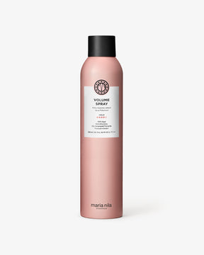 Pink Volume Spray bottle with black cap on a white background