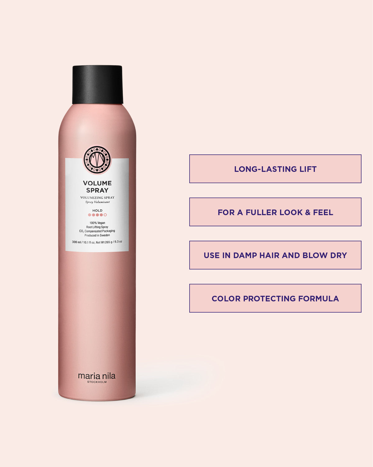 Volume spray bottle with text on a pink background