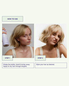 Model using Texture Spray and explanation on how to use the product