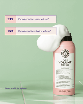 Marianila Pure Volume Mousse bottle with text on a green background