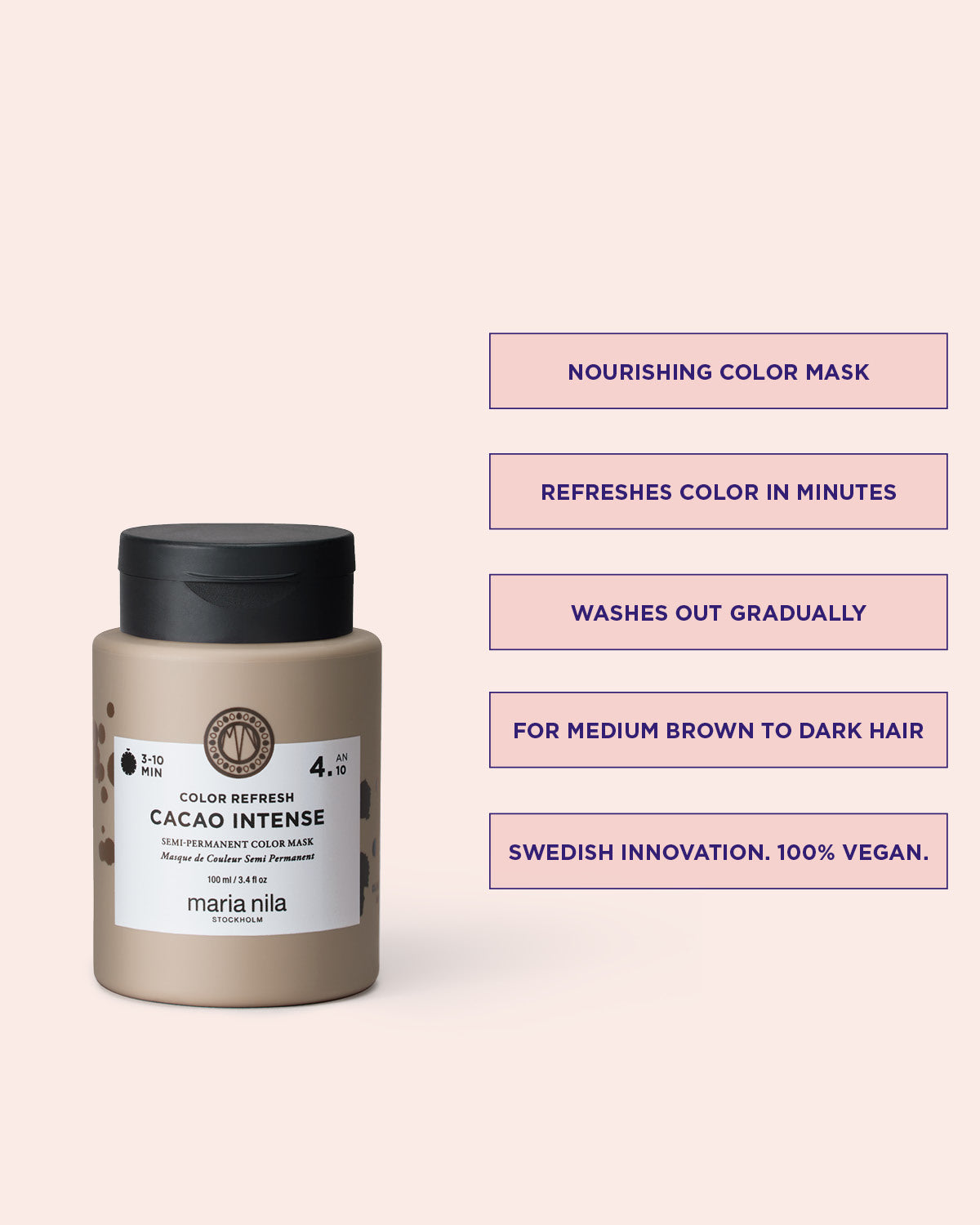 Nourishing color mask jar with text on a light pink background