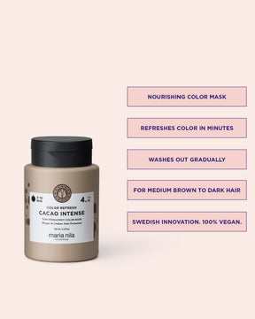 Nourishing color mask jar with text on a light pink background